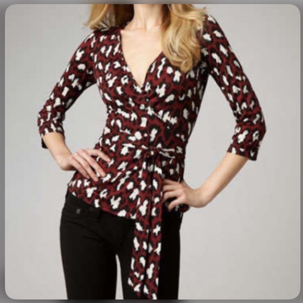 DVF Diane Von Furstenberg Jill Wrap Silk top in Leopard Print - Picture 11 of 11
